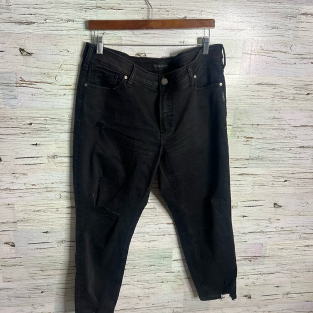 Silver Jeans Avery Skinny crop black distressed jeans size 36